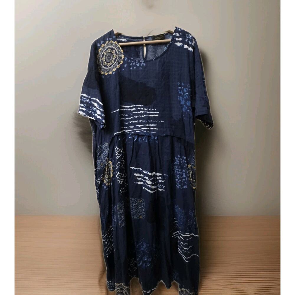 Suzanne Betro NWT Artsy Boho Midi Dress Size 2X Plus Multicolor Abstract Pockets